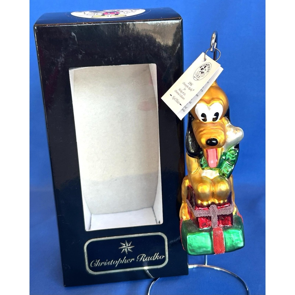 Christopher Radko 1996 Noel Pluto Disney Mickey & Co Glass Ornament Box Tag